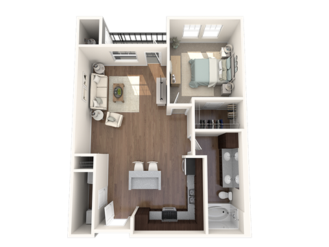 Floor plan for 1 bed, 1 bath, 805 sqft